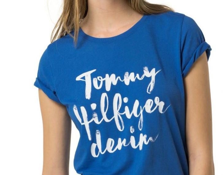 Tommy Hilfiger blauw script logo t-shirt top shirt maat S, Blauw, Nieuw, Ophalen of Verzenden, Korte mouw
