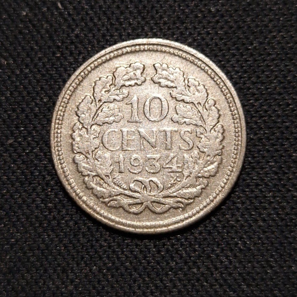 10 cent 1934, Verzenden, Zilver, 10 cent, Koningin Wilhelmina