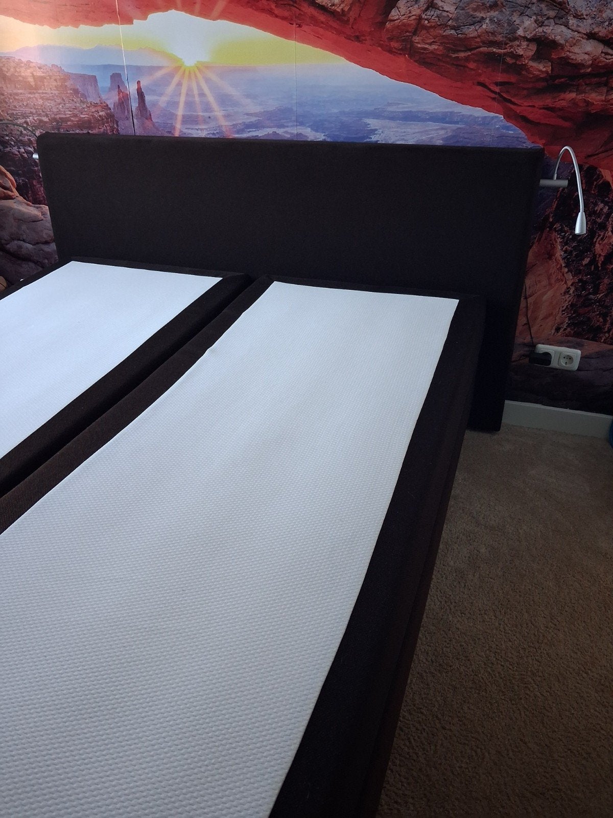Boxspring 160x210 met pocketmatrassen, Ophalen, Gebruikt, Bruin, 210 cm