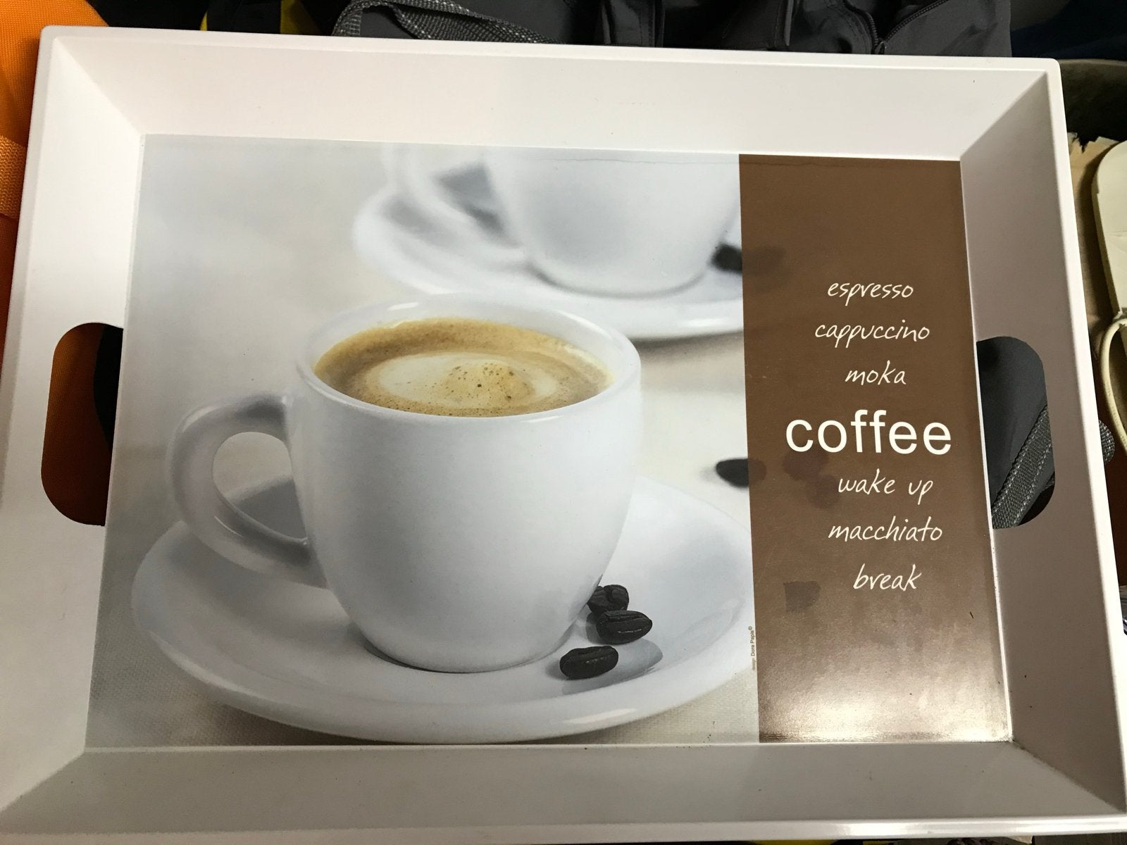 Dienblad met koffieprint - Zo goed als nieuw, Huis en Inrichting, Woonaccessoires | Dienbladen, Zo goed als nieuw, Kunststof, Rechthoekig