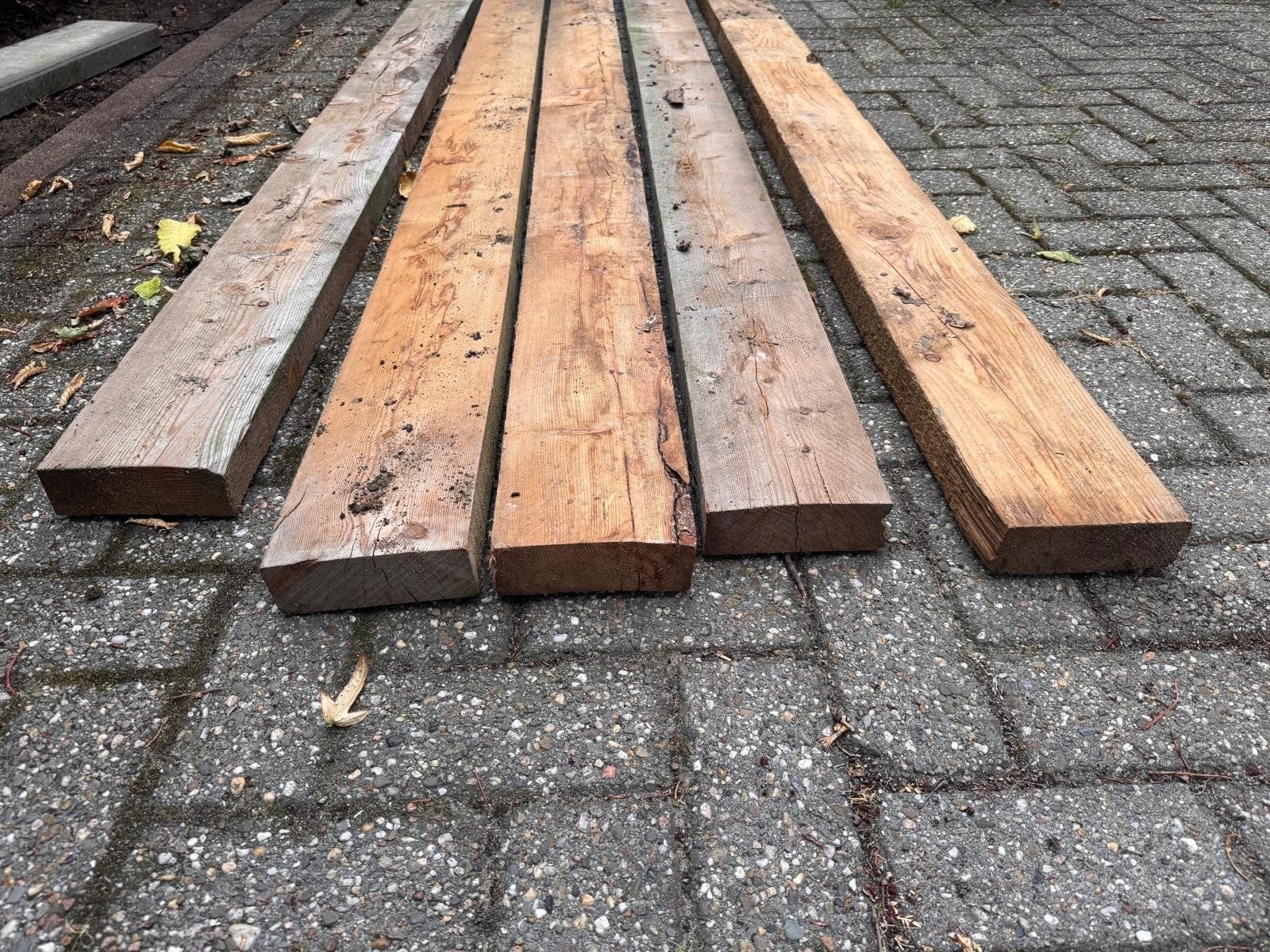 5 houten balken 250x15x5 cm hout, Doe-het-zelf en Verbouw, Ophalen, Balk, Vuren, 50 mm of meer
