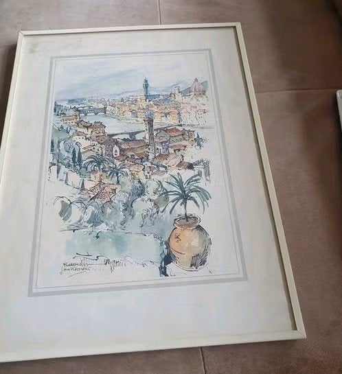 Mooie oude prent van Jan Korthals Florence Italië., Ophalen
