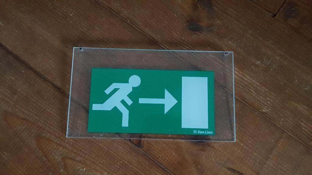 Bordje nooduitgang in plexiglas van Van Lien, Groen, Gebruikt, 18 cm, Industrieel