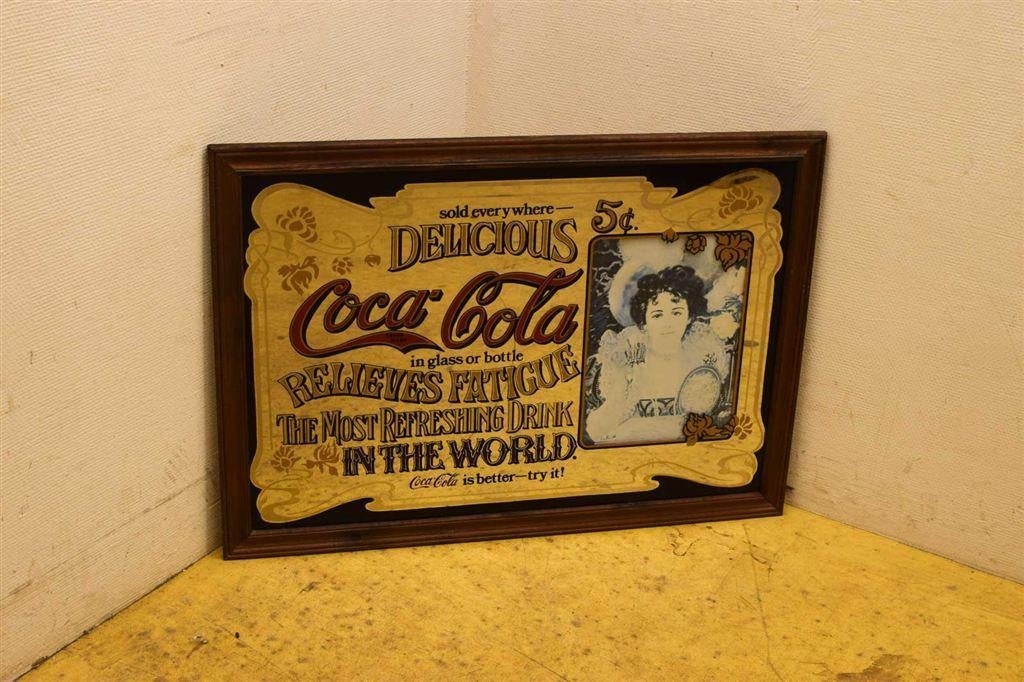 Vintage Coca cola reclame in spiegel 46702, Minder dan 50 cm, Gebruikt, Ophalen of Verzenden, Minder dan 100 cm