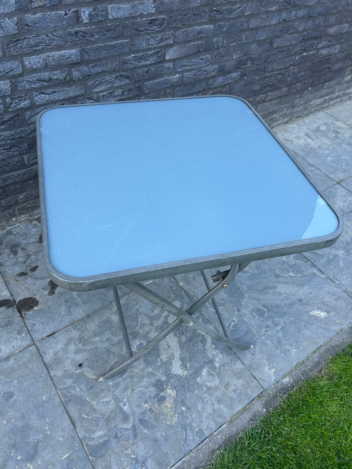 Glazen klaptafel vierkant 70cm, Tuin en Terras, Ophalen, Gebruikt, Vierkant, Metaal