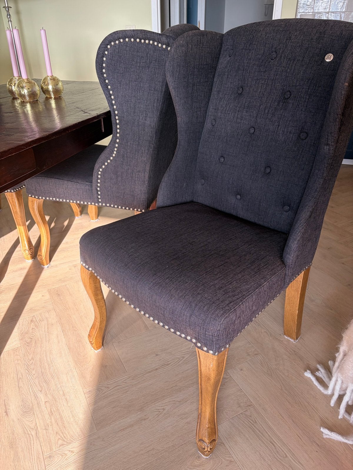 Riviera Maison 4 eetkamerstoelen donkerblauw/antraciet, Huis en Inrichting, Hout, Gebruikt, Ophalen of Verzenden, Vier