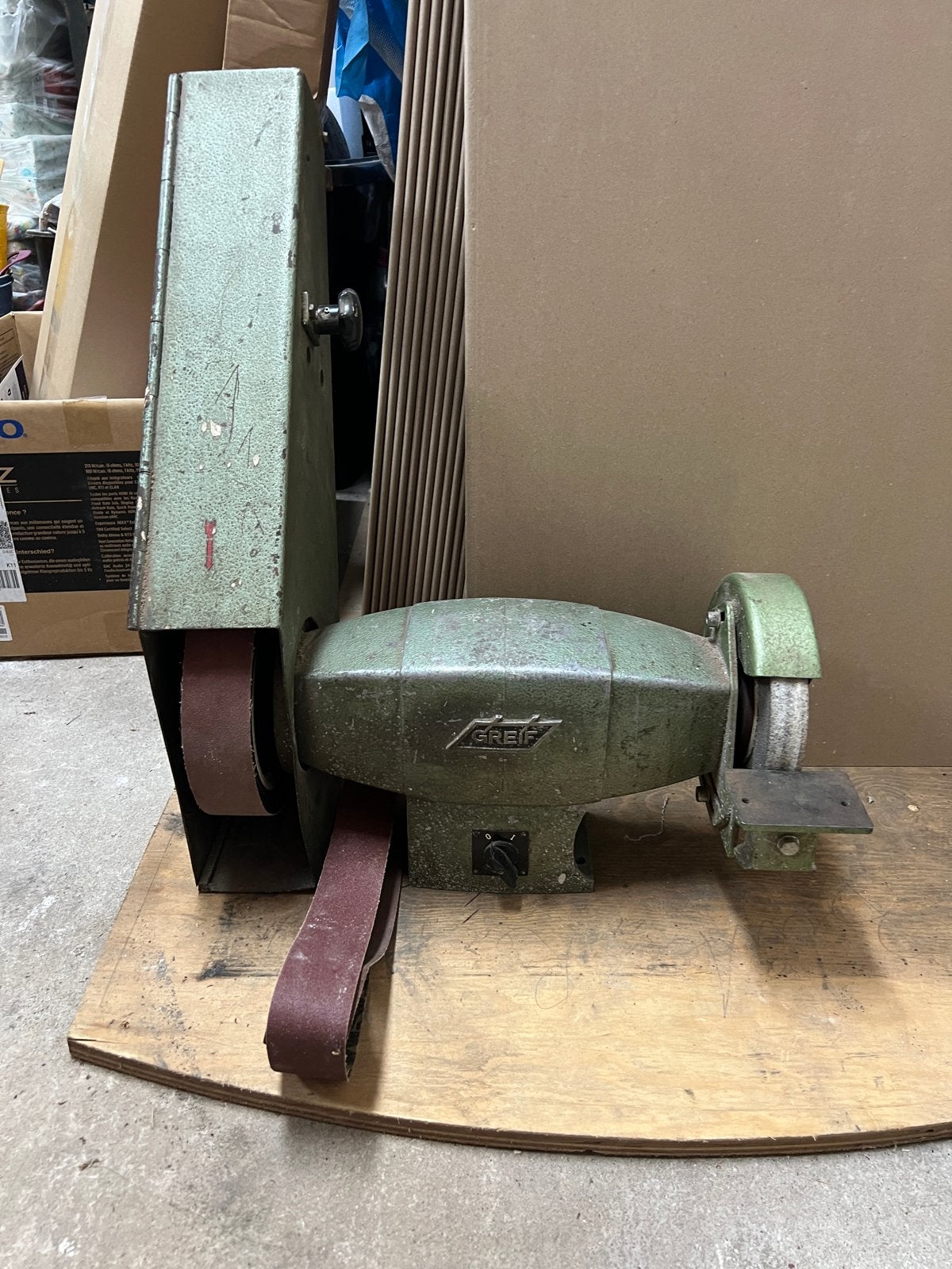 Greif Industr. Combinatiemachine – Slijpsteen & Bandslijper, Ophalen of Verzenden, Gebruikt, 1000 watt of meer, Werkbankslijpmachine