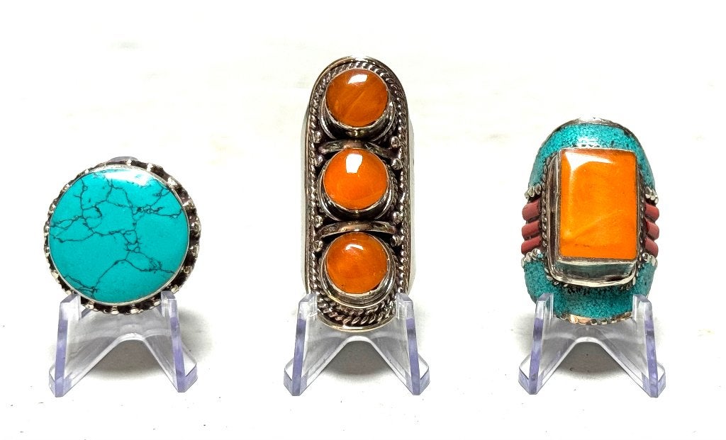 3 Navajo ringen incl sokkel USA New Mexico, Overige herkomsten, Ophalen of Verzenden, Sieraad