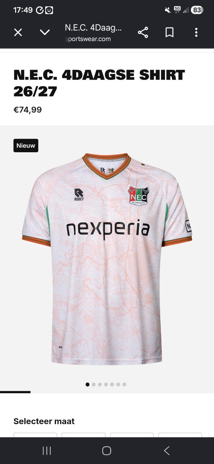 N.E.C. 4Daagse Shirt 26/27 - Nieuw, Nieuw, Overige maten, Ophalen of Verzenden, Robey