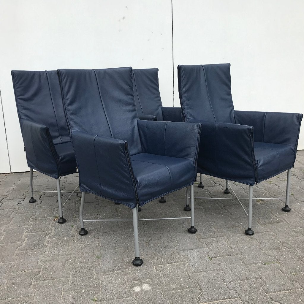 4 IZGS Montis Chaplin design stoel stoelen blauw leer, Huis en Inrichting, Stoelen, Blauw, Leer, Ophalen of Verzenden, Zo goed als nieuw