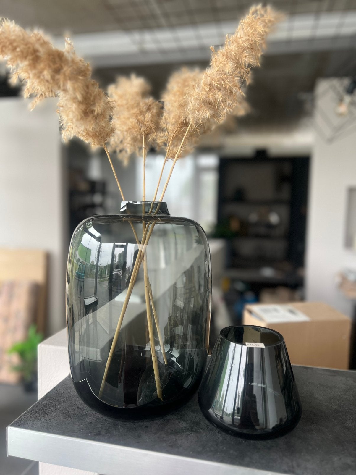 NIEUW smokey vaas en smokey theelichthouder, Ophalen, Nieuw, Overige kleuren, Glas