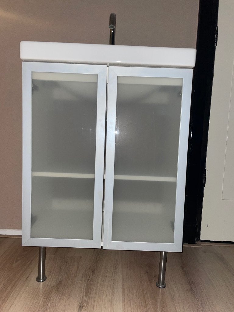 Wastafelonderkast met wastafel en kraan, Gebruikt, Minder dan 100 cm, Wastafelkast, 25 tot 50 cm