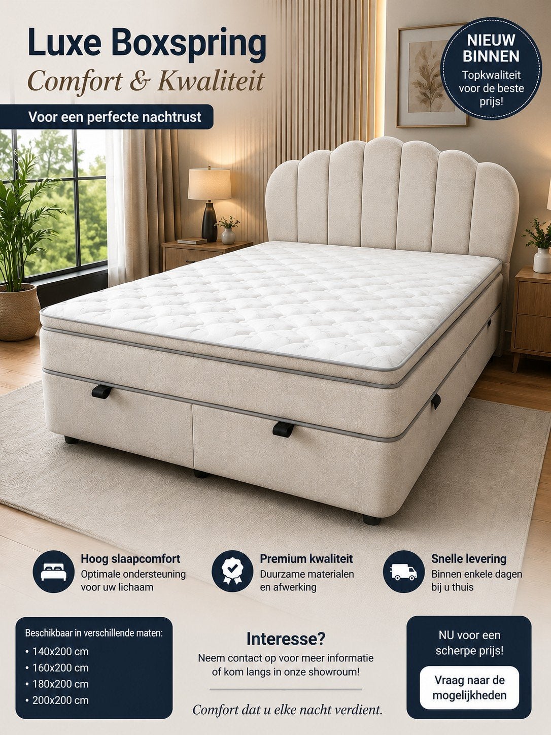 Mooi tienerbed 120x200 - ook andere maten beschikbaar, Beige, Nieuw, Ophalen of Verzenden, Twijfelaar