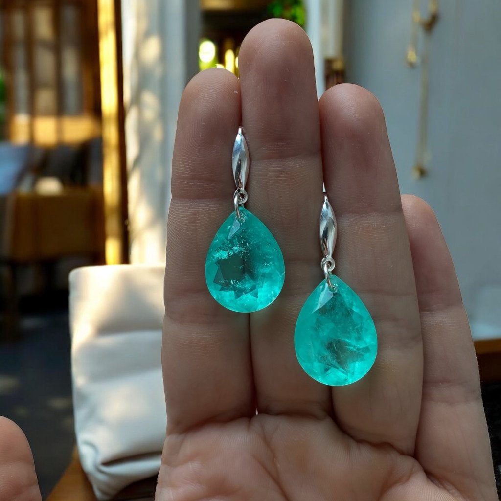 Oorbellen paraiba groene steen zilver 925, Hangers, Nieuw, Ophalen of Verzenden, Met edelsteen
