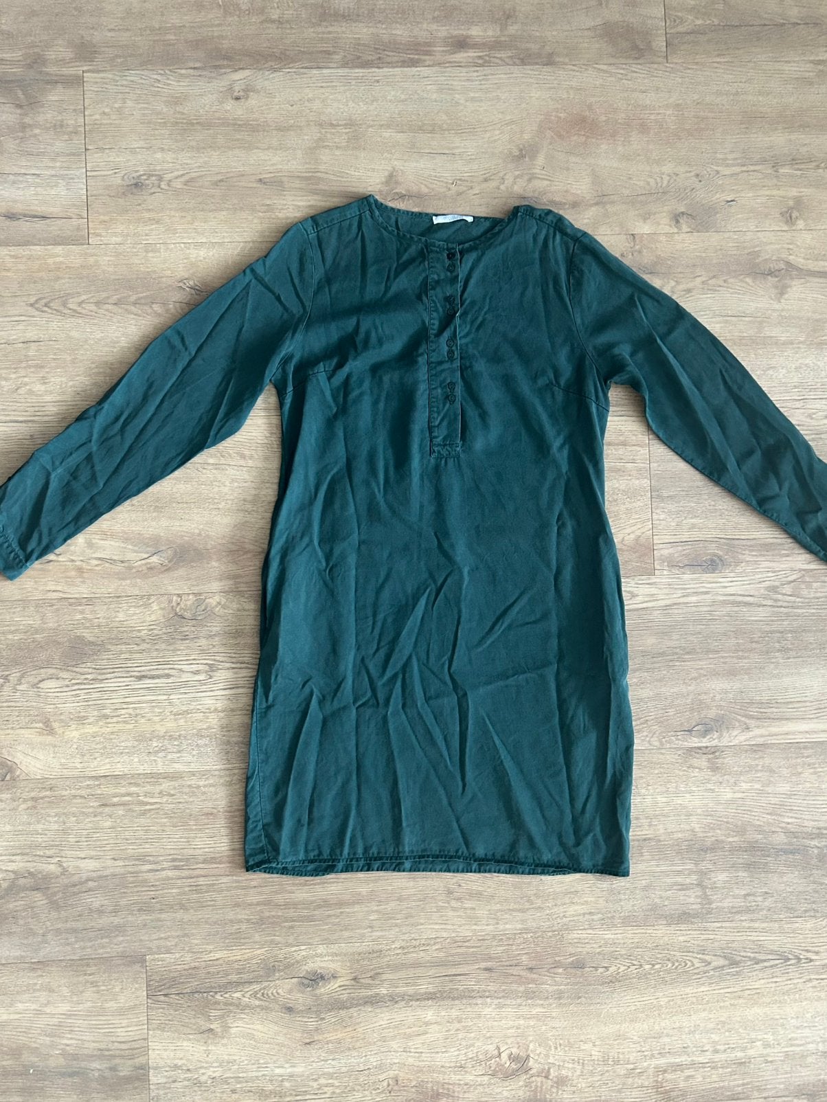 By Bar petrol groene dames jurk maat S tencel, Ophalen of Verzenden, Zo goed als nieuw, Maat 36 (S), Onder de knie