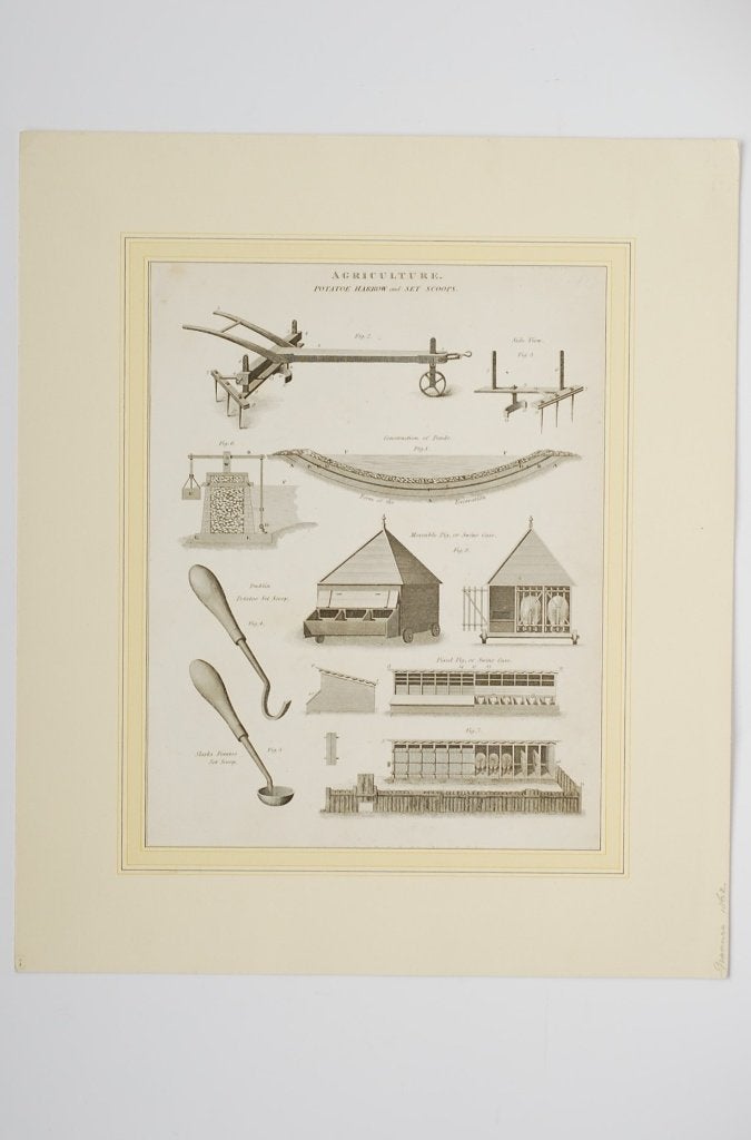 Landbouwwerktuigen - Originele illustratie uit 1810, Verzenden, Voor 1940, Zo goed als nieuw