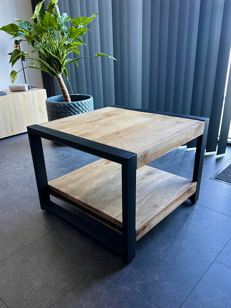Bijzettafel mangohout, Huis en Inrichting, Ophalen, 50 tot 100 cm, Vierkant, 50 tot 100 cm
