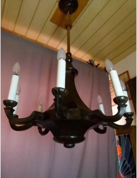 antieke art deco luster 20er jaren xl hout, Antiek en Kunst, Antiek | Lampen, Ophalen