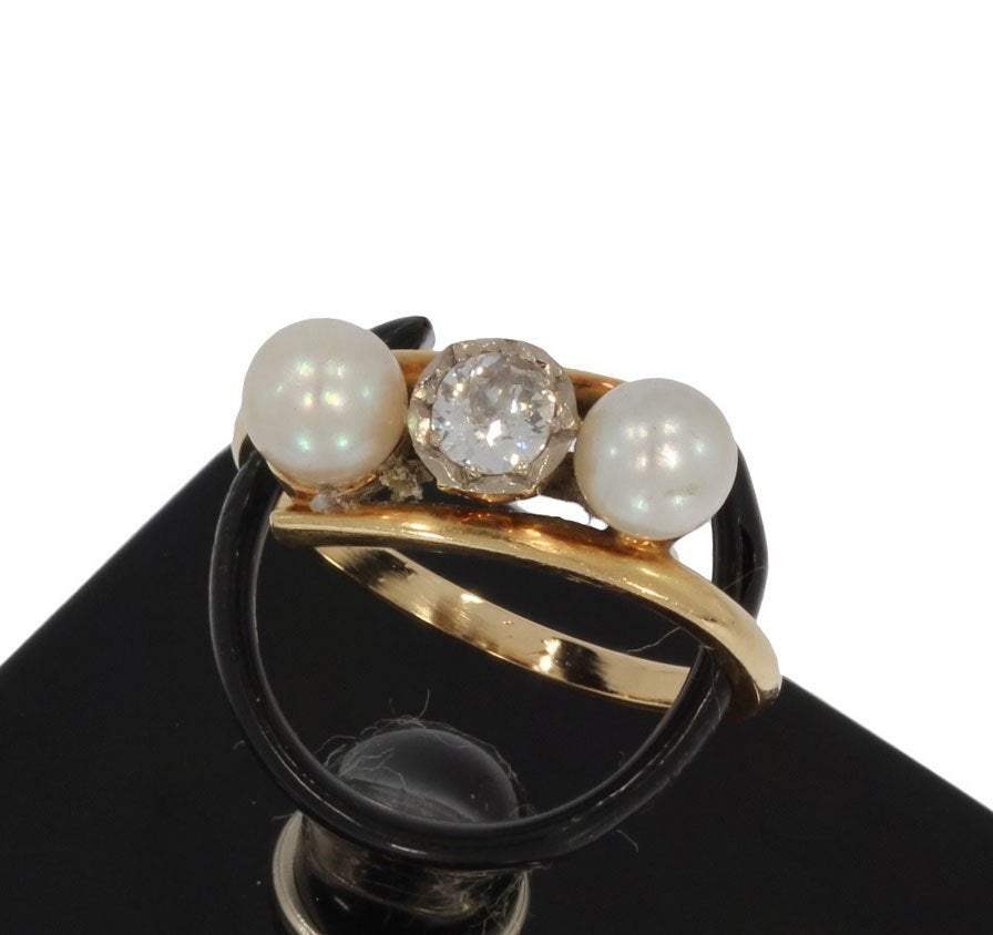 Grote diamant parel 14k gouden fraaie ring briljant antiek, Ophalen of Verzenden, Goud, Ring, Met edelsteen