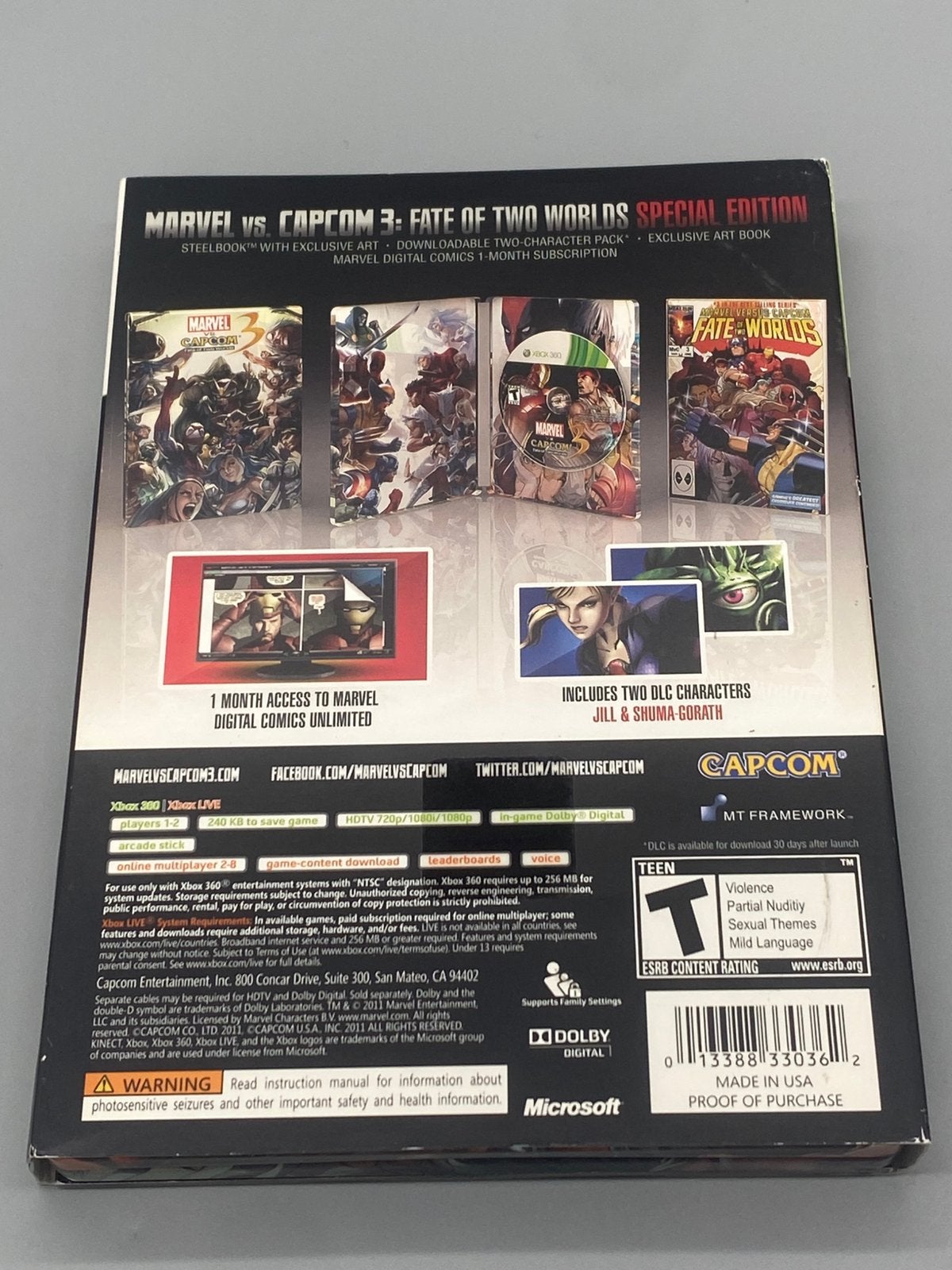 Marvel vs. Capcom 3 – Xbox 360 – Special Edition – NTSC-U, Marvel, Capcom, Vechten, Eén computer, 2 spelers