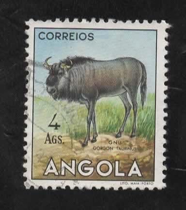 Fauna - Dieren - Gnoe - Angola - 4 Ags - gebr, Verzenden, Gestempeld, Dier of Natuur