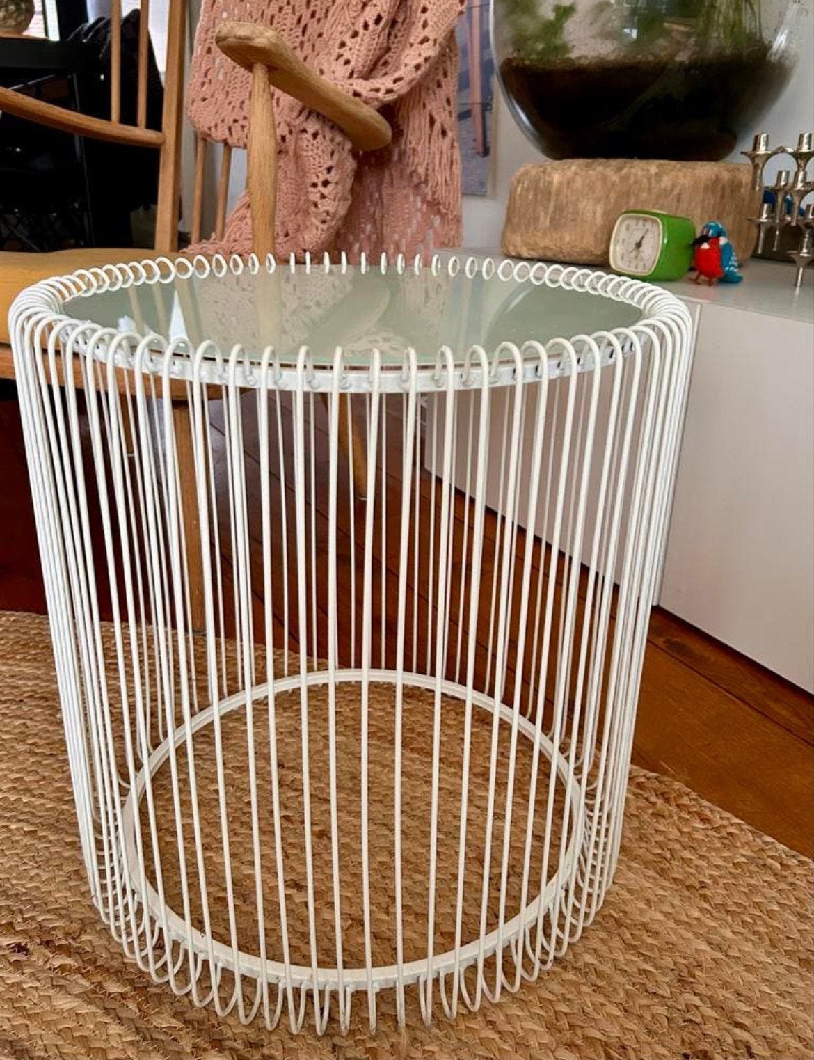 Kare Design wire salontafel met glazen blad, Huis en Inrichting, Tafels | Salontafels, Ophalen, Gebruikt, Rond, 50 tot 100 cm
