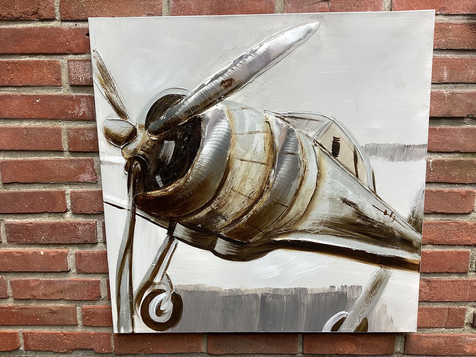 Schilderij 3d van oud vliegtuig met metalen delen, Ophalen, 50 – 75, Zo goed als nieuw, Schilderij