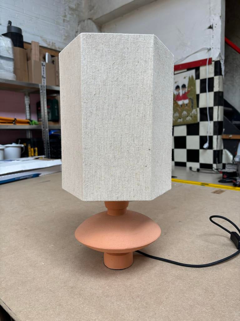 HKliving Terracotta Tafellamp met Linnen Kap, Ophalen of Verzenden, Zo goed als nieuw, Overige materialen, 50 tot 75 cm
