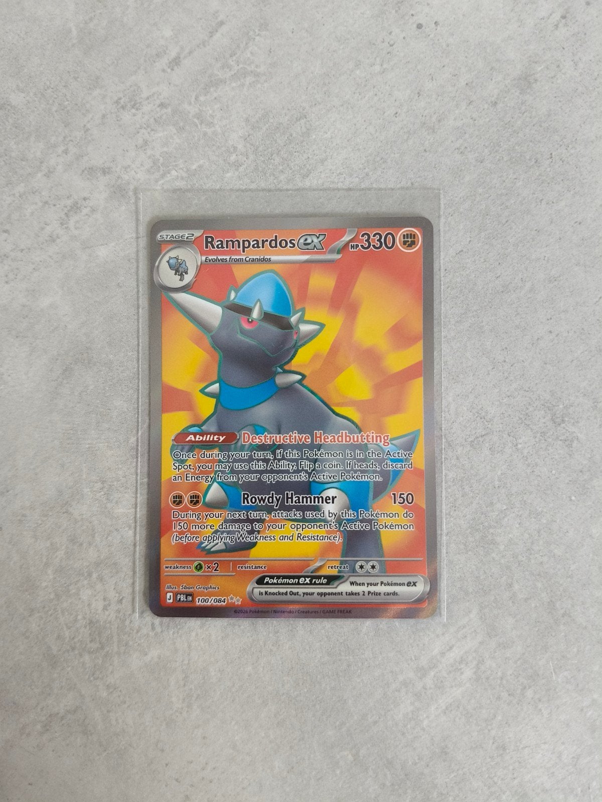 Rampardos ex 100/084 - Full Art Pokémon Kaart, Ophalen of Verzenden, Zo goed als nieuw, Losse kaart