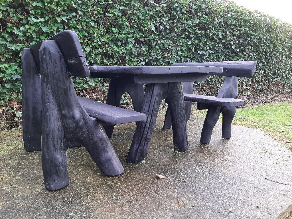 Prachtige eiken robuuste boomstam tuinset natuurlijk ast, Tuin en Terras, Ophalen, Gebruikt, Rechthoekig, Hout