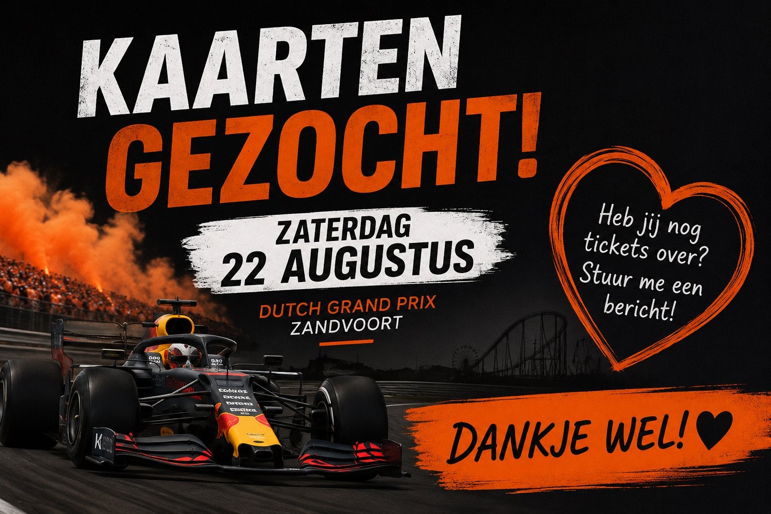 Gezocht; 2 kaarten zaterdag F1 Zandvoort, Twee personen