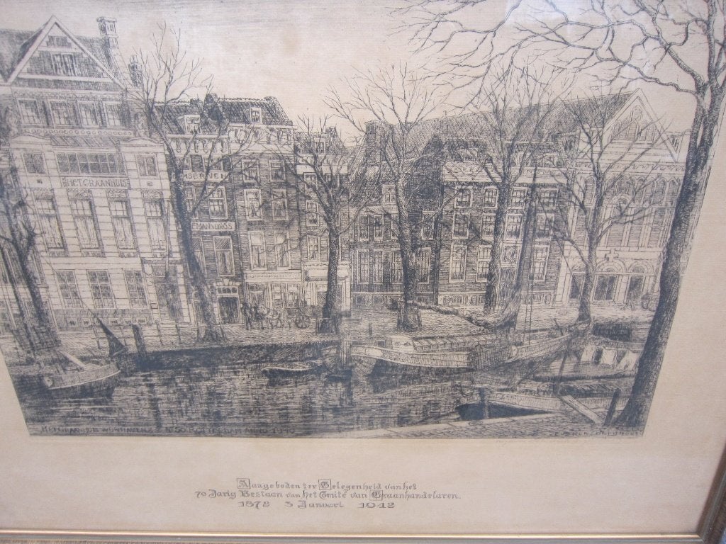 EUG.RENSBURG,Oude ets,70 jar. best. Comm.van Graanhandelaren, Antiek en Kunst, Kunst | Etsen en Gravures, Ophalen of Verzenden