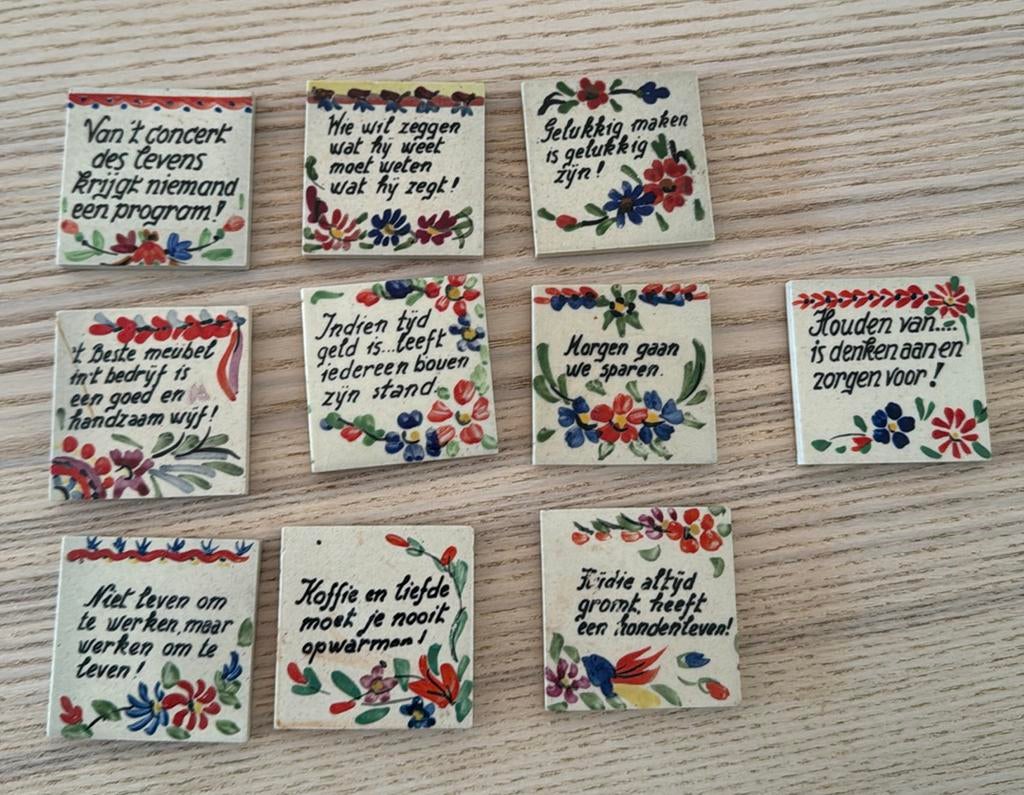 Oude Delfts Blauwe Tegeltjes met Spreuken, Ophalen of Verzenden