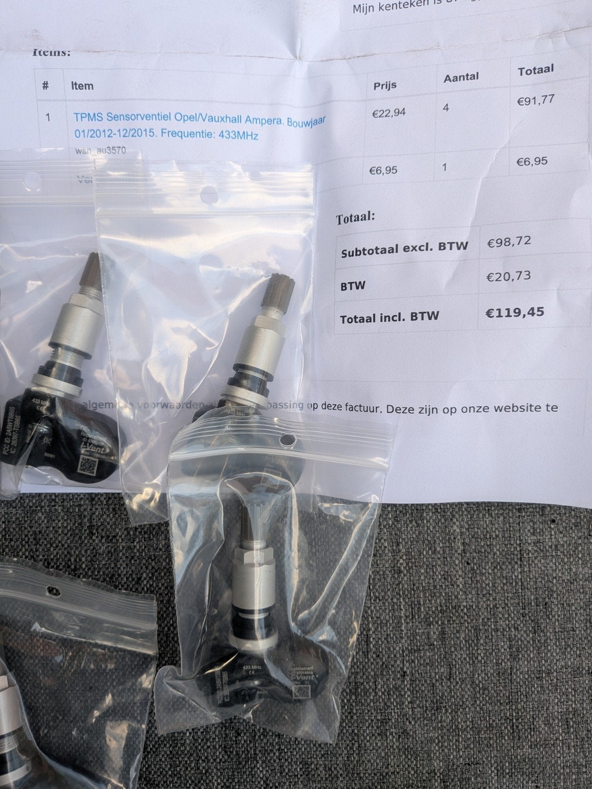 TPMS Sensorventiel Opel/Vauxhall Ampera 2012-2015 (4 stuks), Ophalen of Verzenden, Nieuw, Opel