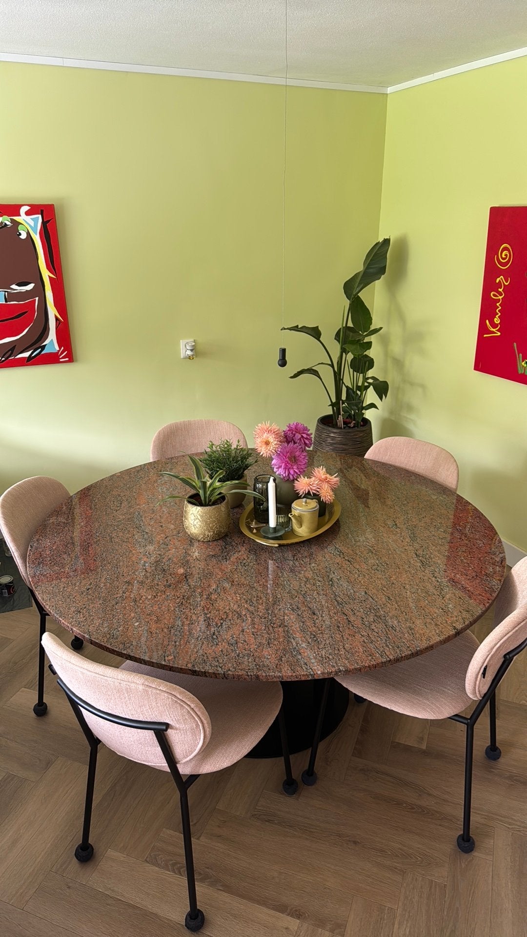 Ronde eetkamertafel natuursteen 160 cm, Ophalen, Zo goed als nieuw, Rond, 150 tot 200 cm