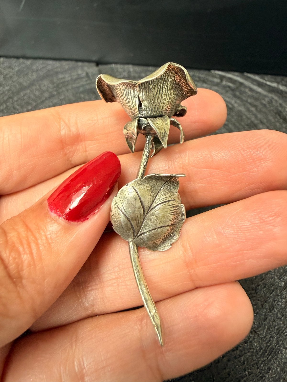 Zilveren Miniatuur Roos met Blad - Gemerkt 800 Zilver, Verzenden, Zilver