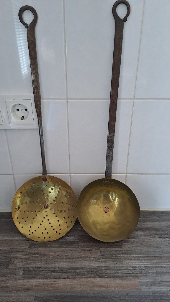 Antieke Pollepel en Schuimspaan, Ophalen of Verzenden, Koper