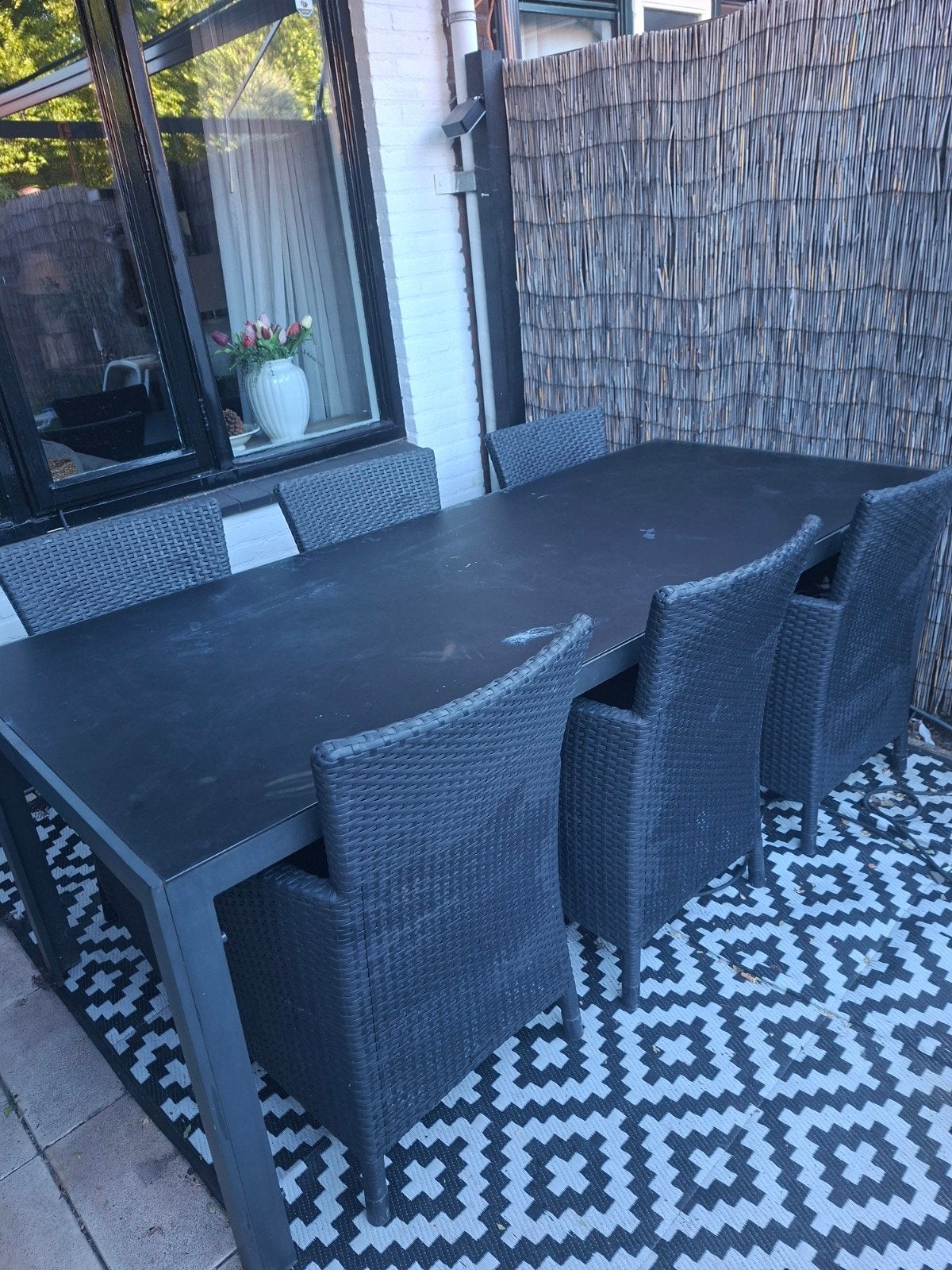 Allibert tuintafel met 6 stoelen - Zwart, Ophalen, Gebruikt, Rechthoekig, Metaal