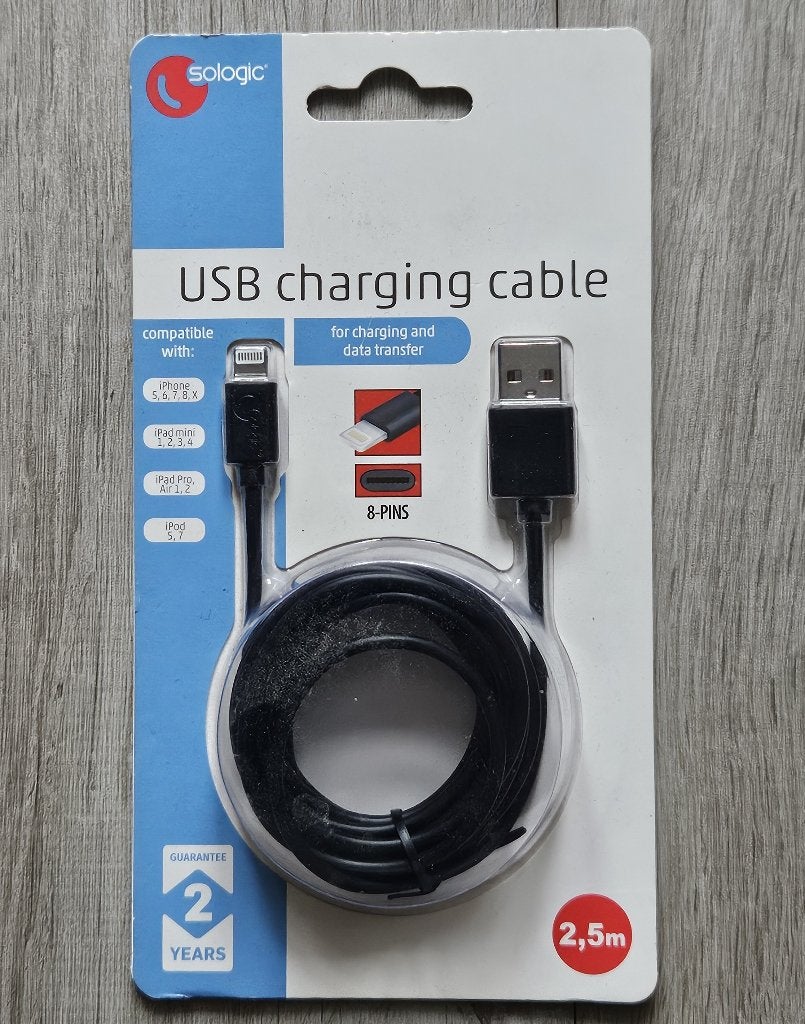 USB naar Lightning kabel 2,5 m voor Apple iPhone en iPad, Ophalen of Verzenden, Nieuw, Oplaadkabel, Apple