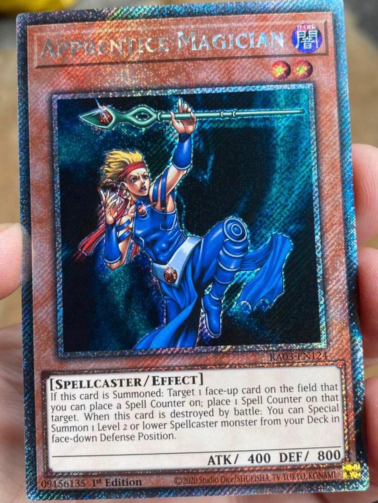 Yu-Gi-Oh! Apprentice Magician RA03 1st Edition !, Ophalen of Verzenden, Zo goed als nieuw, Losse kaart, Foil