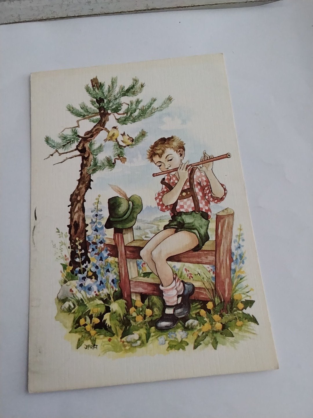 Vintage Ansichtkaart: Jongen met Fluit, Ophalen of Verzenden, 1940 tot 1960, Ongelopen, Muziek