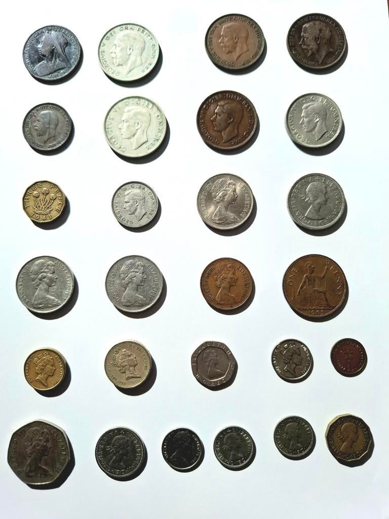 Engelse munten: Victoria, George V, George VI, Elizabeth II, Ophalen of Verzenden, Overige landen
