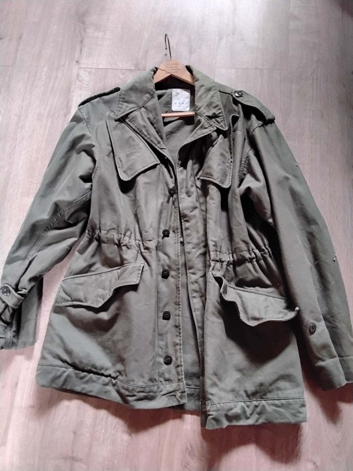 Vintage SEYNTEX KL Legergroene Jas - Maat M, Groen, Ophalen, Maat 38/40 (M), Gedragen