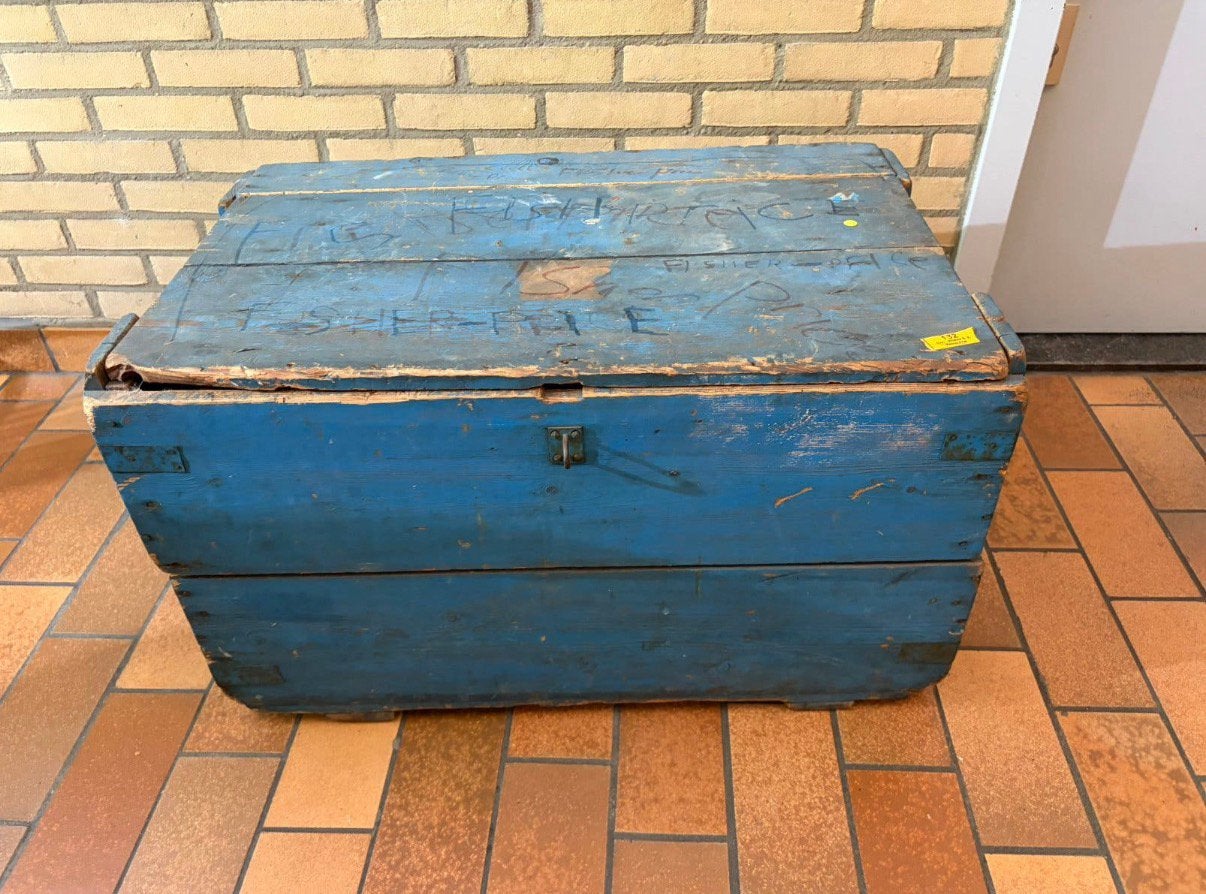 Vintage antieke blauw houten opbergkist.730, Ophalen, Gebruikt, 50 tot 100 cm, 5 – 50