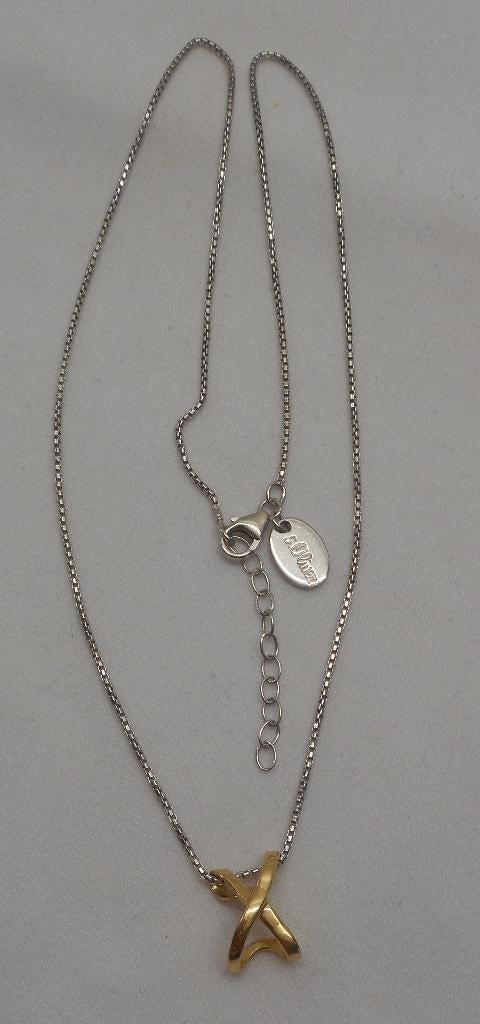 Zilveren verstelbare ketting met verguld hangertje nr.1709, Verstelbaar, Verzenden, Zo goed als nieuw, Zilver