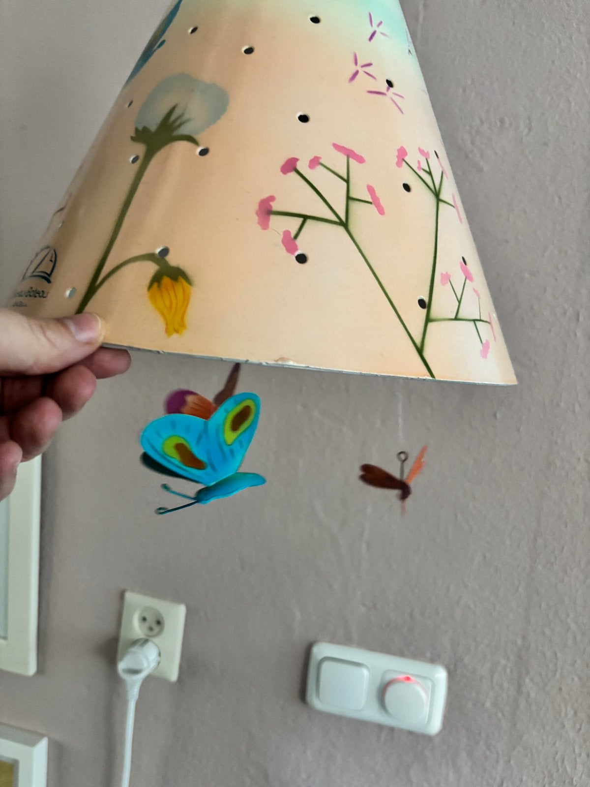 Lamp kinderkamer vlinders bloemen roze l’oiseau bateau, Ophalen of Verzenden, Zo goed als nieuw, Lamp