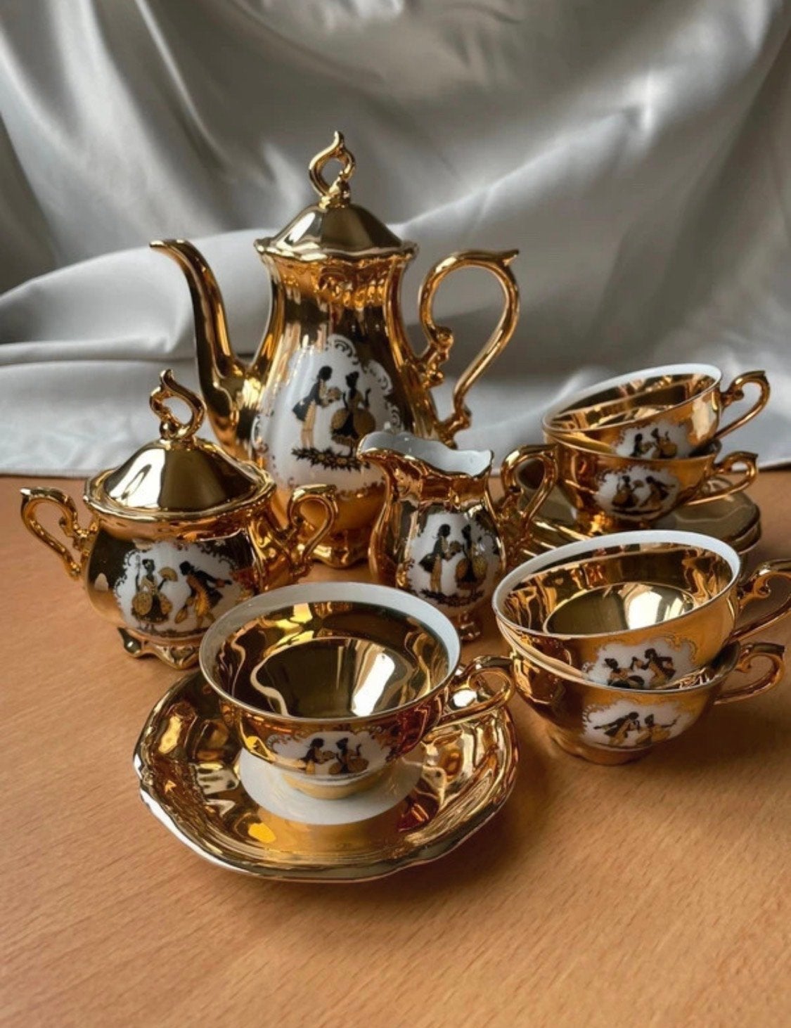 Vintage Schaller & Wiesau Bavaria Mokkaservies 22 Karaat, Ophalen of Verzenden