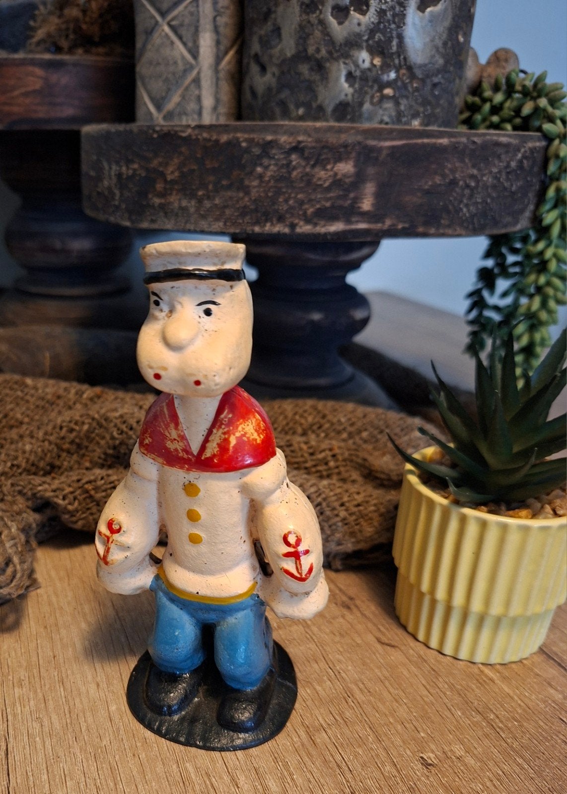Popeye beeldje - gietijzeren spaarpot, Ophalen of Verzenden, Gebruikt, Overige materialen, Strip- of Tekenfilmfiguur