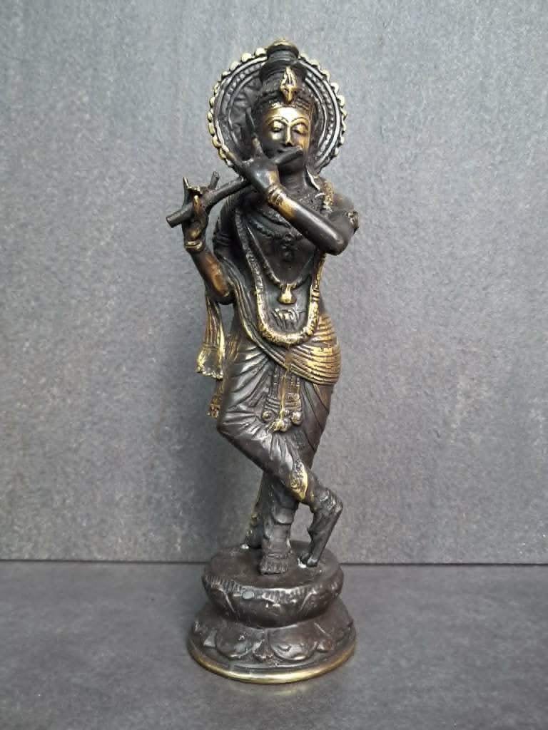Bronzen beeld van Heer Krishna die fluit speelt /26 cm, Ophalen of Verzenden, Nieuw, Mens