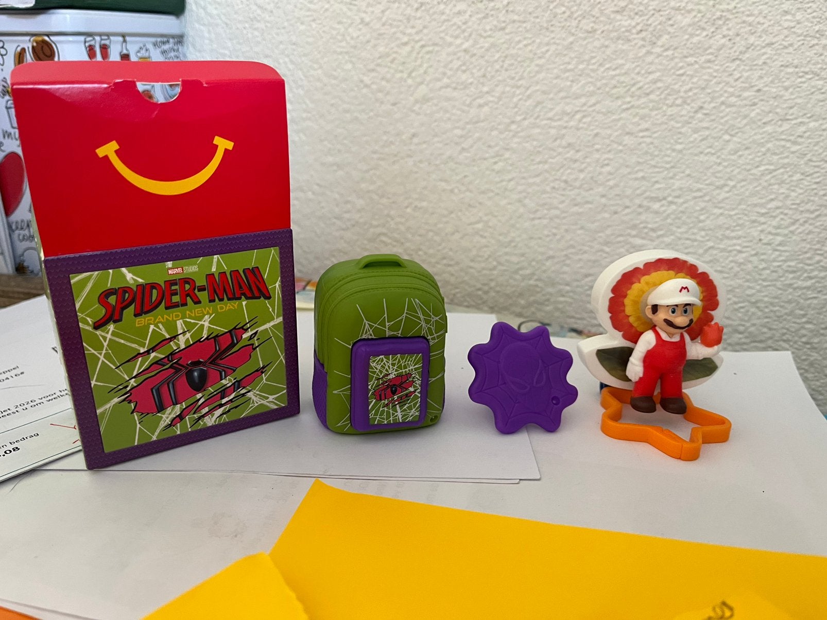 Spiderman rugzak en Mario van McDonald’s, Ophalen, Zo goed als nieuw
